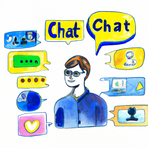 A person surrounded by chat bubbles representing various industries and topics, symbolizing the diverse earning opportunities in chat-based AI platforms.