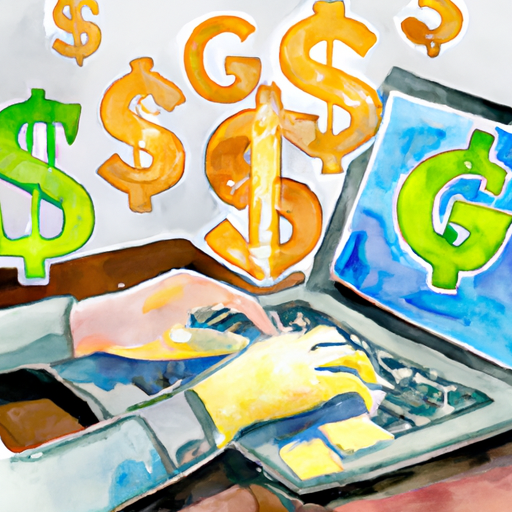 A person typing on a laptop, surrounded by dollar signs and ChatGPT logos, representing the potential for income generation through leveraging ChatGPT.